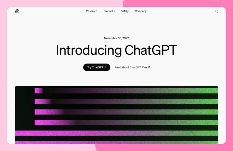 Pagina de anunț Introducing ChatGPT din 30 noiembrie 2022