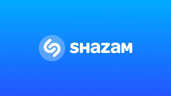 Logo Shazam pe fundal albastru
