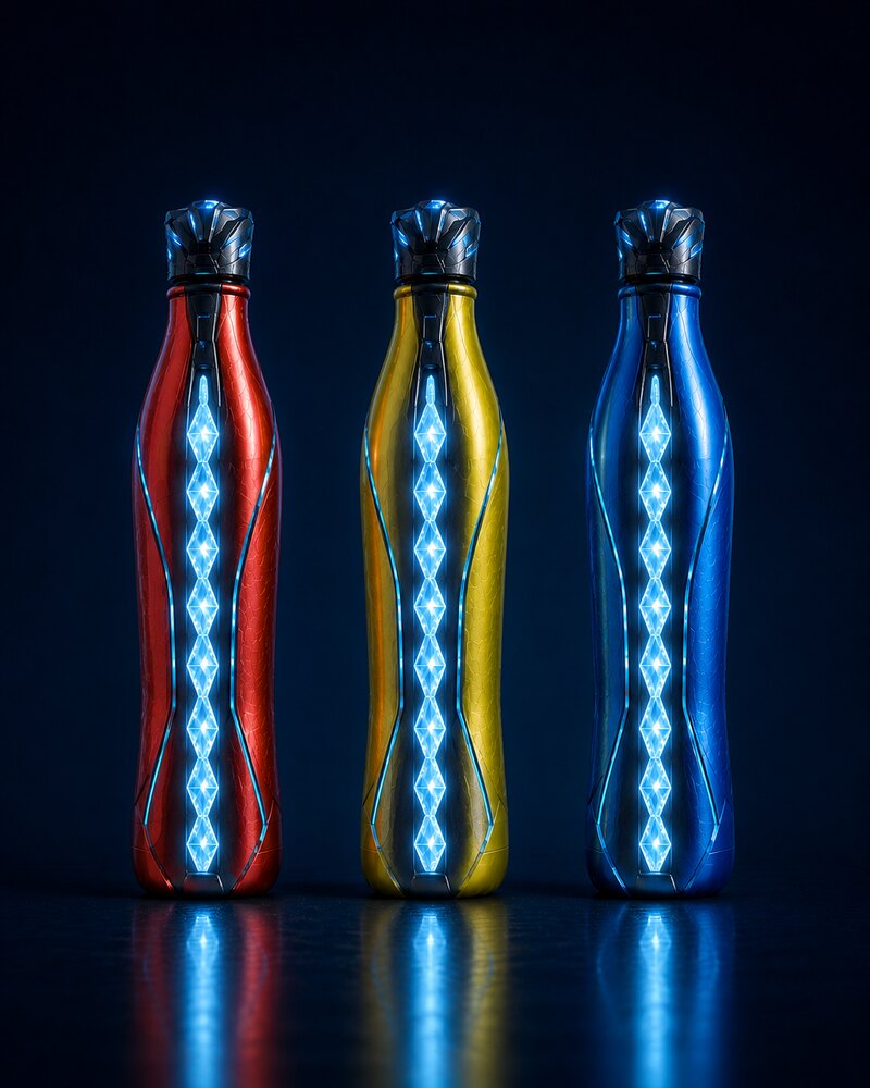 Variante SF slim roșie, galbenă și albastră, cu o Coloană luminoasă